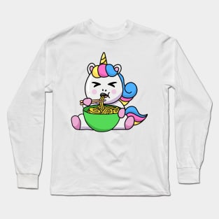 Anime Kawaii Ramen Eating Unicorn Japanese Noodles Long Sleeve T-Shirt